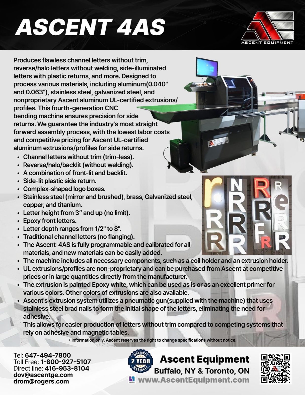 Ascent CNC bending machine — spec sheet page 1